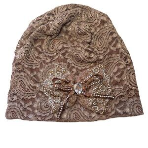 Lace Beanie with Embellished Bow